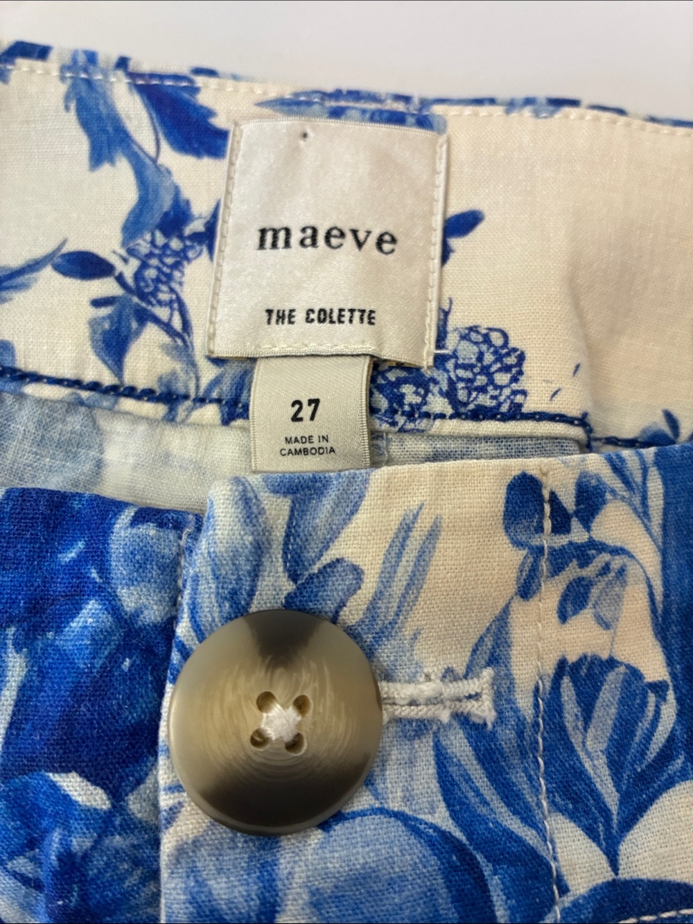 Maeve Colette Linen Wide Leg Cropped Pants Blue Floral Toile Anthropologie 27 - Picture 8 of 10